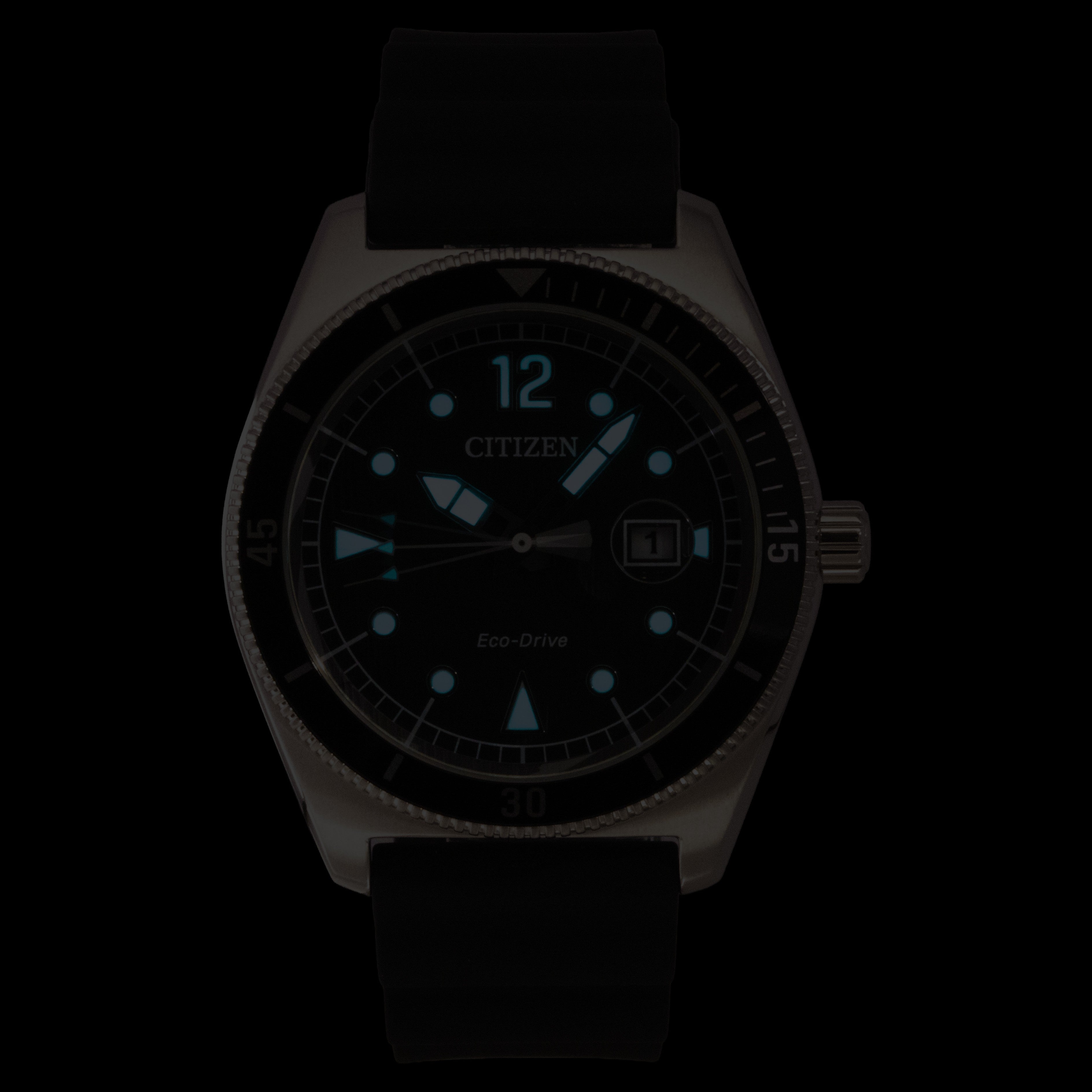 Citizen Eco-Drive Black Rubber Strap Black Dial Solar AW1889-00E 100M Men's Watch