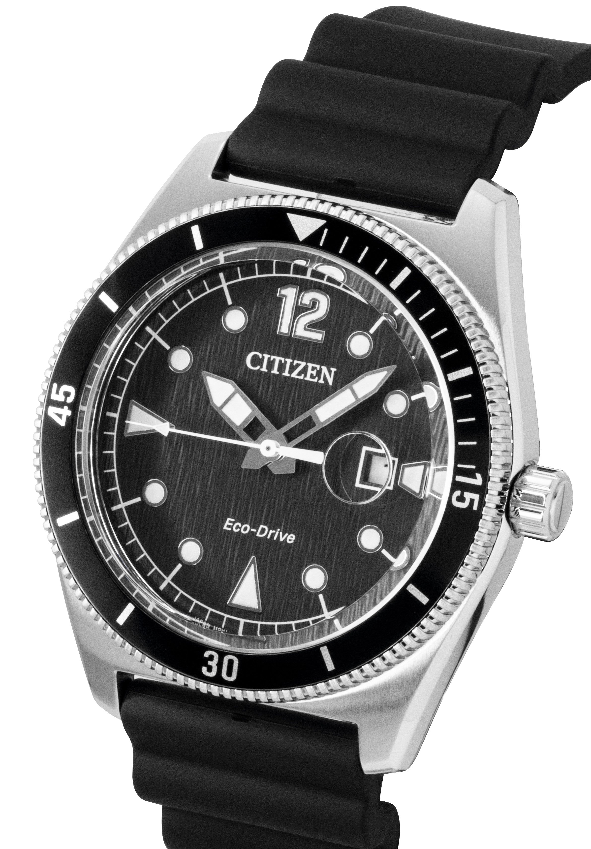 Citizen Eco-Drive Black Rubber Strap Black Dial Solar AW1889-00E 100M Men's Watch