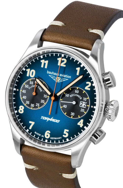 Bauhaus Aviation Tornado chronograph Leather Strap Blue Dial Quartz 27723 Men's Watch