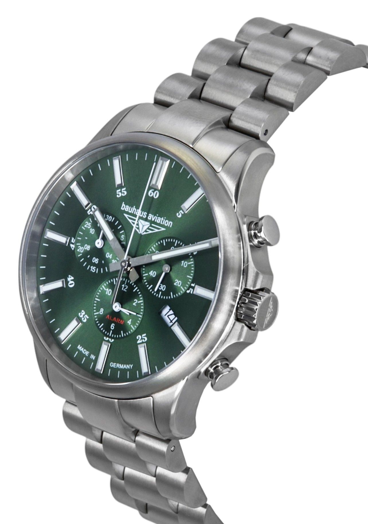 Bauhaus Aviation Chronograph Titanium Green Dial Quartz 2880M4 100M Men's Watch
