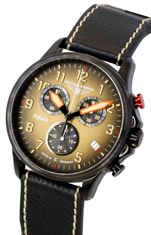 Bauhaus Aviation Flyback Chronograph Leather Strap Brown Dial Quartz 28885 100M Men's Watch