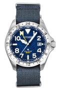 Citizen Promaster Land GMT Analog Grey Nylon Strap Navy Blue Dial Eco-Drive Diver's BJ7150-09L 200M Men's Watch