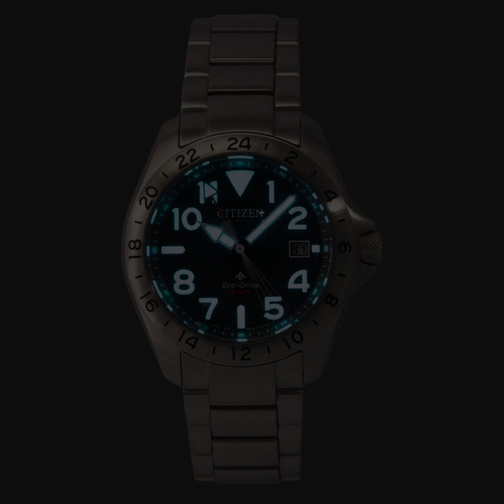 Citizen Promaster GMT Stainless Steel Black Dial Eco-Drive Diver's BJ7150-50E 200M Men's Watch