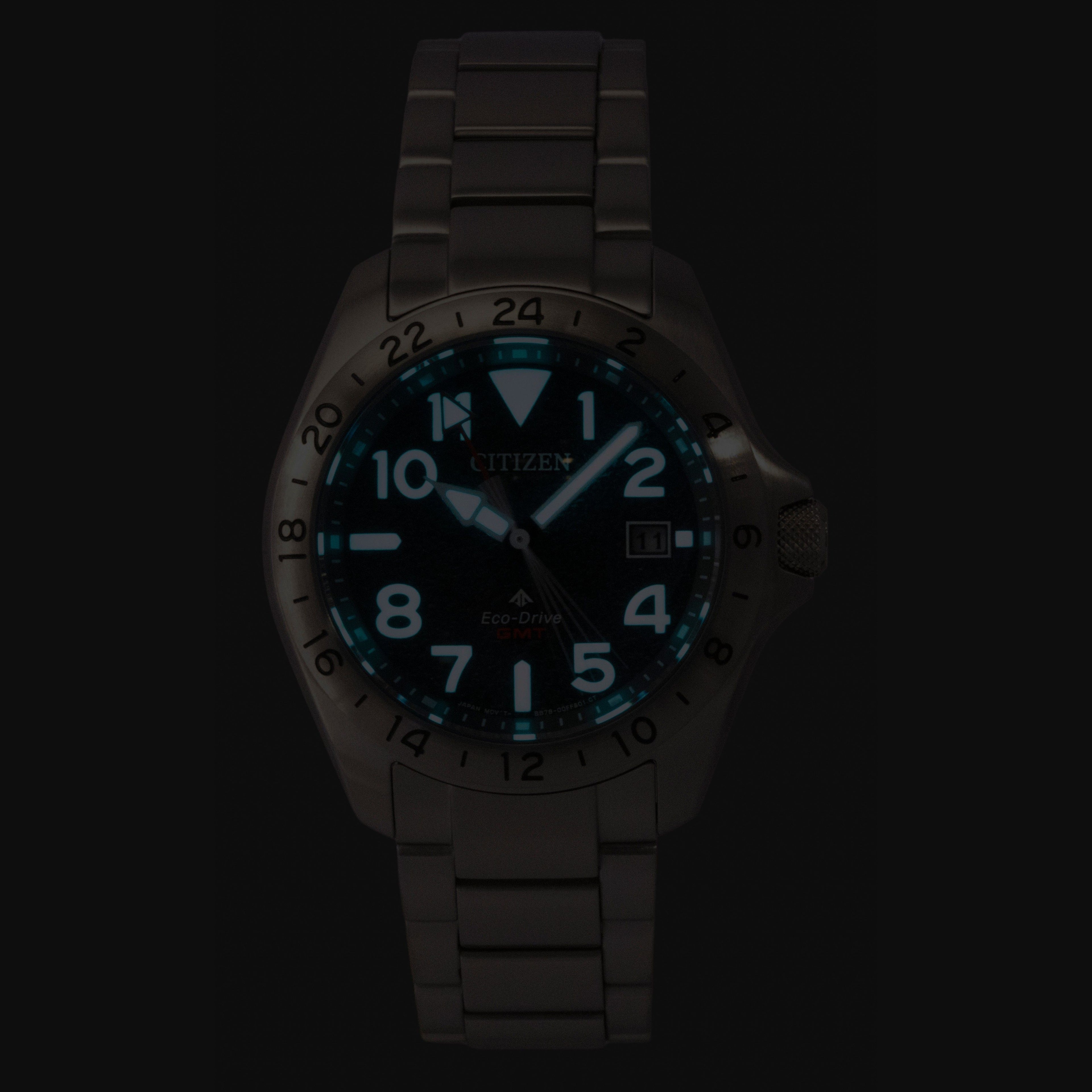 Citizen Promaster GMT Stainless Steel Black Dial Eco-Drive Diver's BJ7150-50E 200M Men's Watch