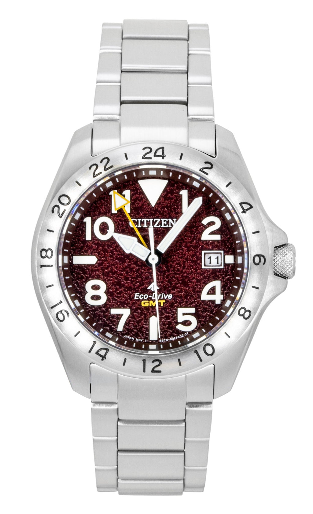 Citizen Promaster Land GMT Analog Stainless Steel Red Dial Eco-Drive BJ7150-50W 200M Men's Watch