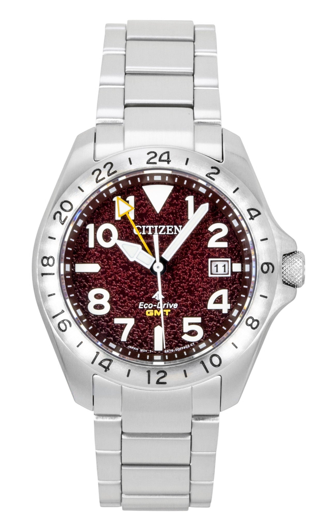Citizen Promaster Land GMT Analog Stainless Steel Red Dial Eco-Drive BJ7150-50W 200M Men's Watch