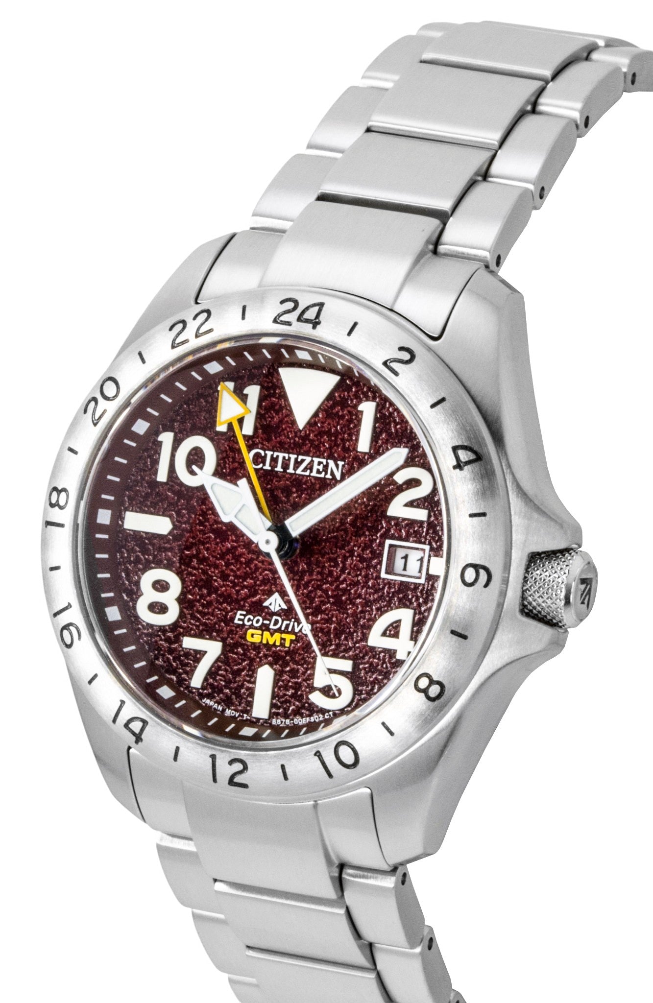 Citizen Promaster Land GMT Analog Stainless Steel Red Dial Eco-Drive BJ7150-50W 200M Men's Watch