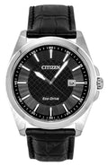 Citizen Eco-Drive Black Leather Strap Black Dial Solar BM7108-14E 100M Men's Watch