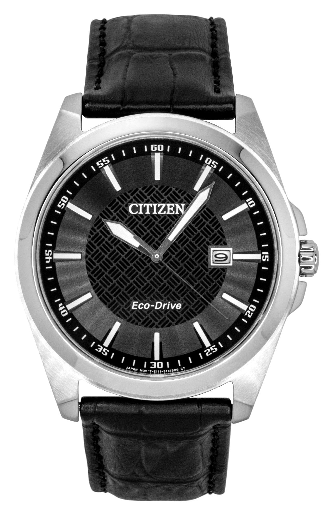 Citizen Eco-Drive Black Leather Strap Black Dial Solar BM7108-14E 100M Men's Watch