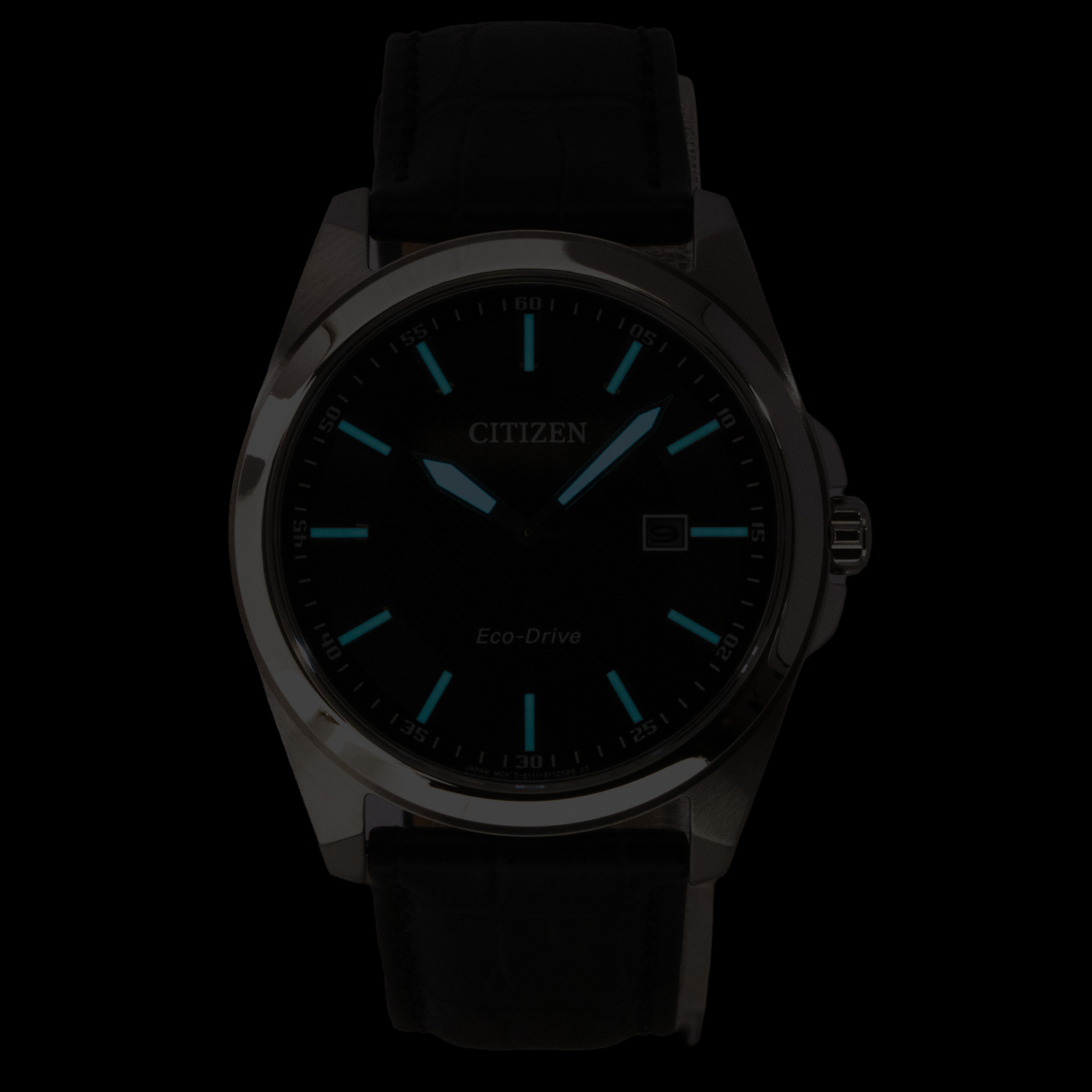 Citizen Eco-Drive Black Leather Strap Black Dial Solar BM7108-14E 100M Men's Watch