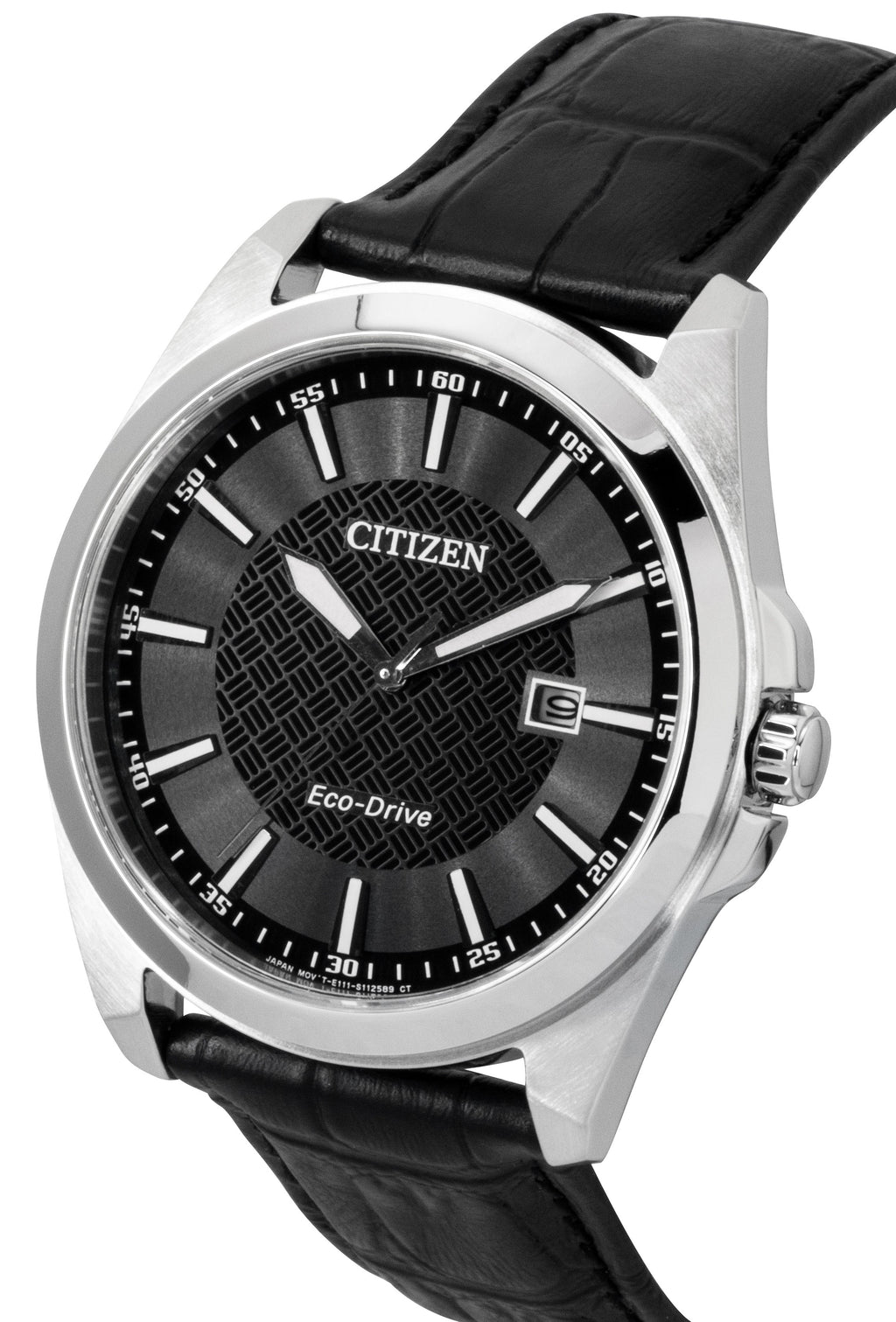Citizen Eco-Drive Black Leather Strap Black Dial Solar BM7108-14E 100M Men's Watch