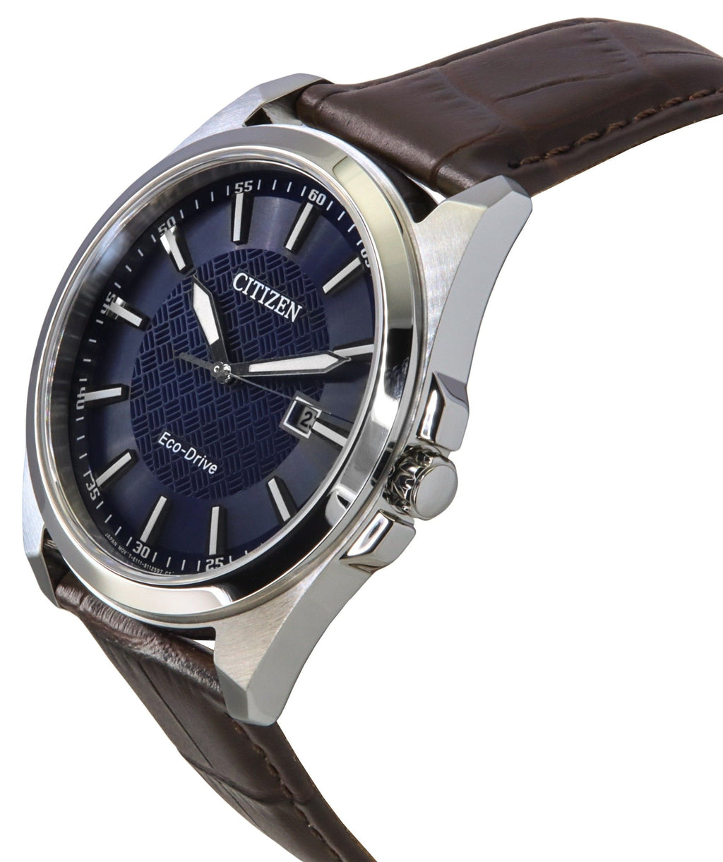 Citizen Eco-Drive Leather Strap Blue Dial BM7108-22L 100M Men's Watch