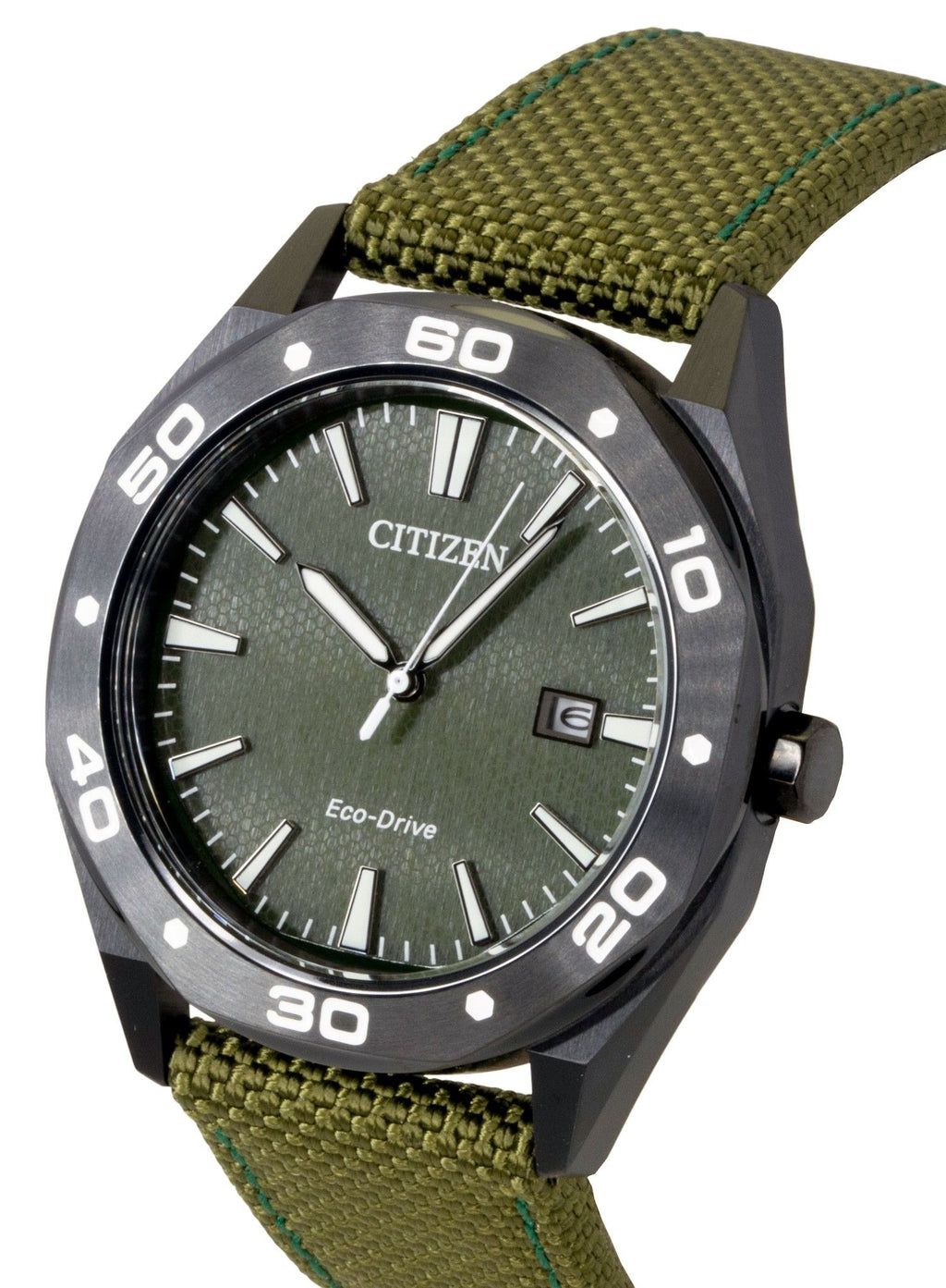 Citizen Eco-Drive Active Sport Nylon Strap Green Dial BM7635-01X 100M Men's Watch