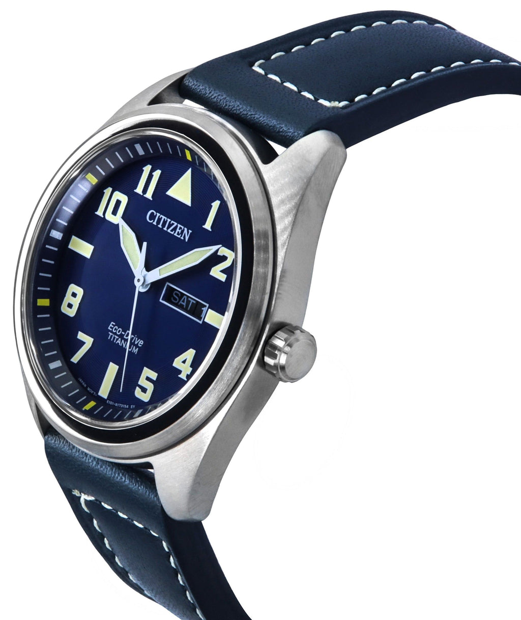 Citizen Eco-Drive Super Titanium Blue Leather Strap Blue Dial BM8560-45L 100M Men's Watch