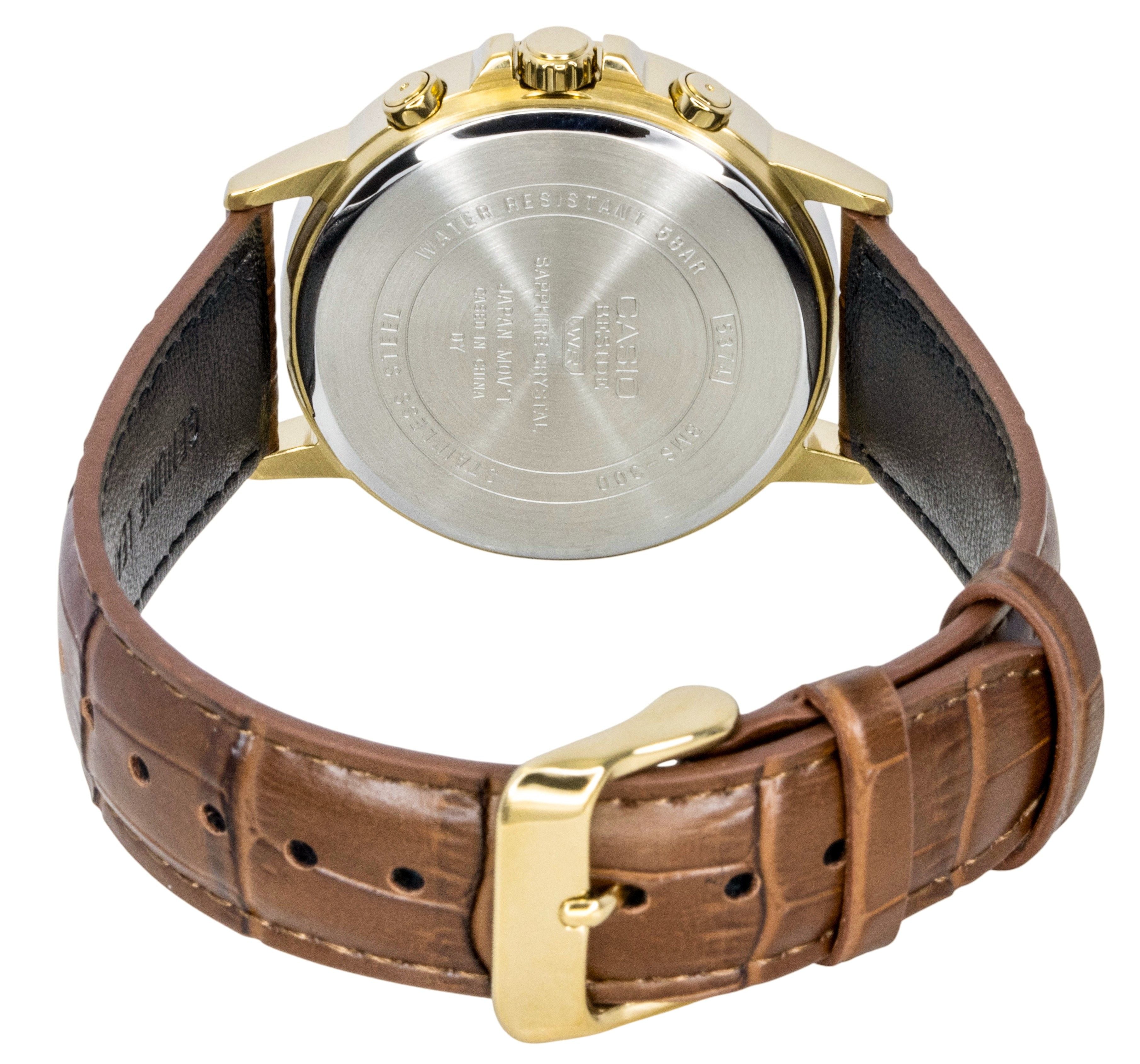 Casio Beside Analog Leather Strap Gold Dial Quartz BMS-300GL-5AV Men's Watch