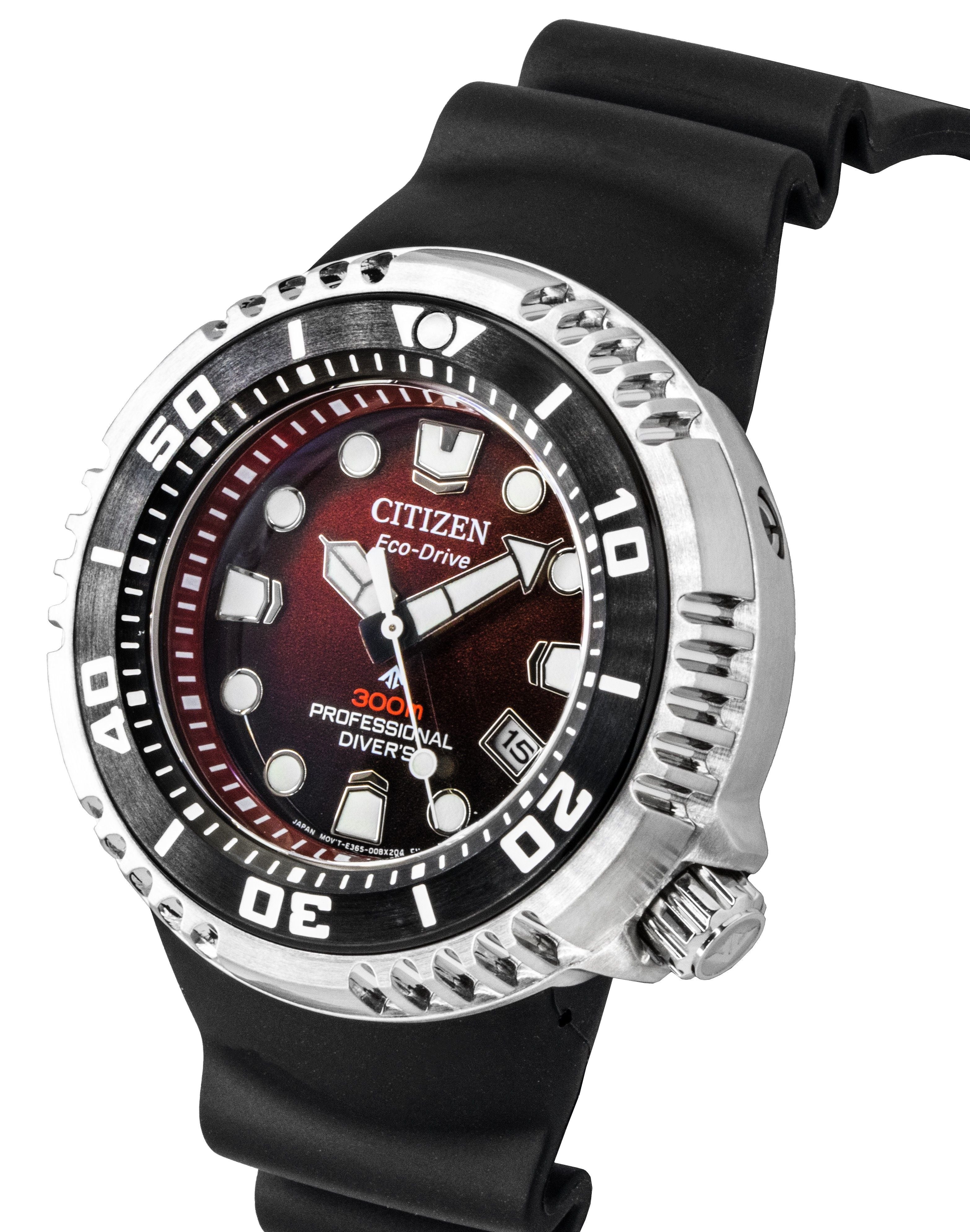 Citizen Promaster Polyurethane Strap Red Dial Eco-Drive Diver's BN1024-01Z 300M Men's Watch
