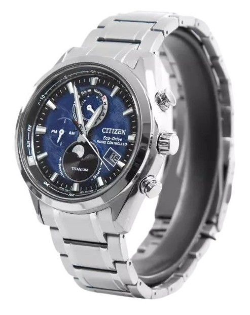 Citizen Tsuku-yomi Chronograph Moon Phase Super Titanium Blue Dial Eco-Drive BY1010-81L 100M Men's Watch