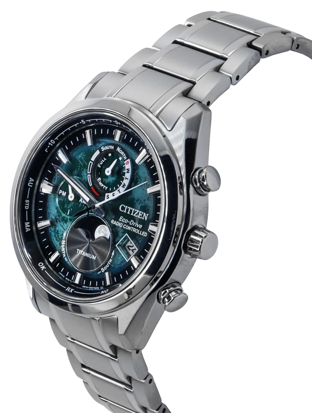 Citizen Radio Controlled Moon Phase Super Titanium Green Dial Eco-Drive BY1010-81X 100M Men's Watch