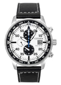 Citizen Eco-Drive Aviator Chronograph Leather Strap White Dial CA0880-07A 100M Men's Watch