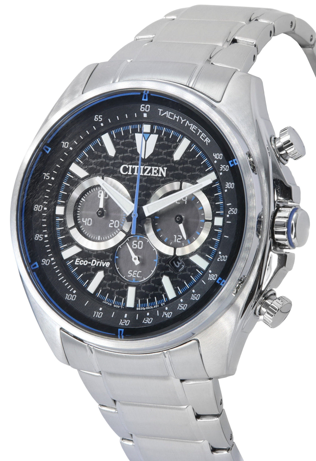 Citizen Eco-Drive Chronograph Stainless Steel Black Dial CA4560-81E 100M Men's Watch