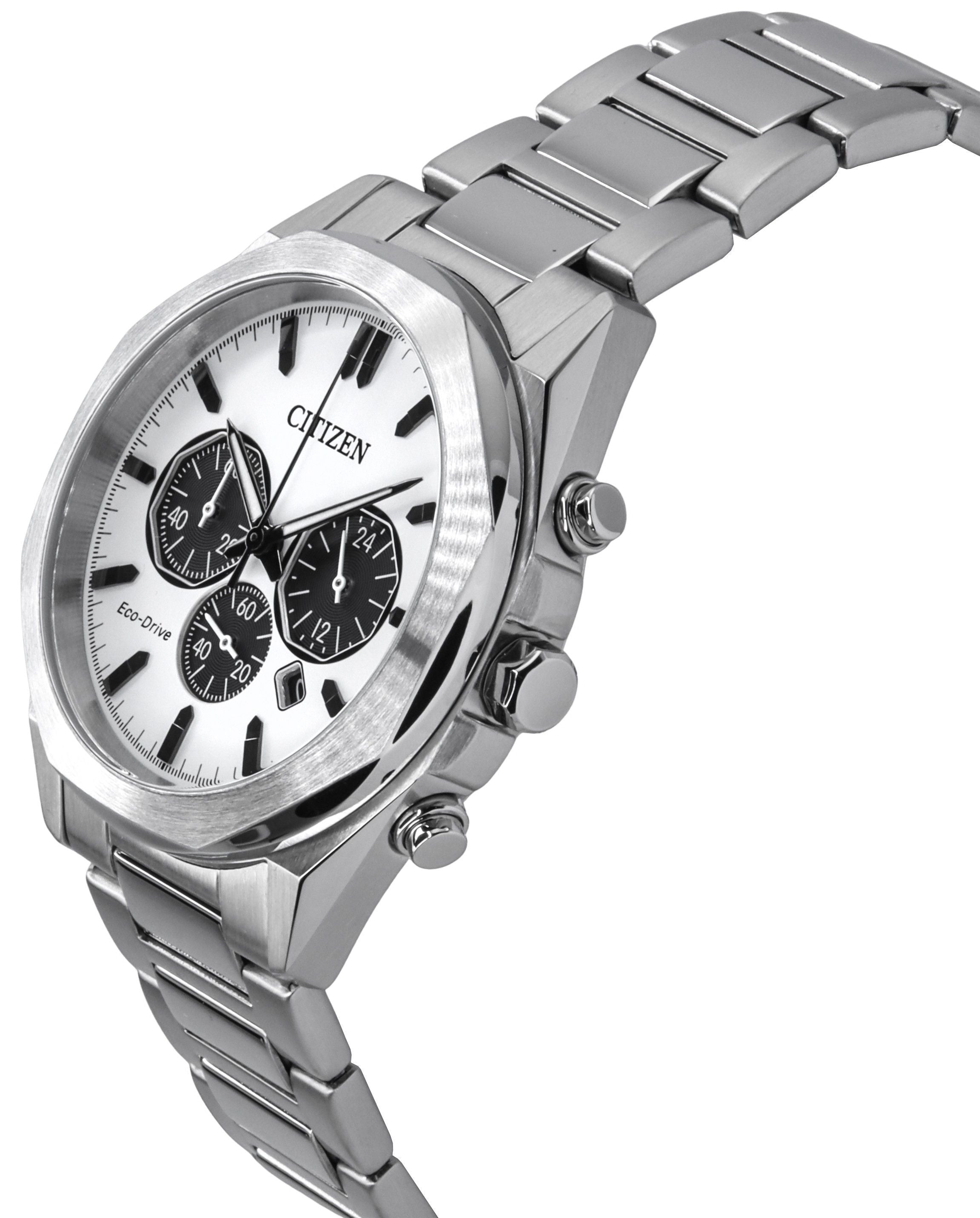 Citizen Eco-Drive Chronograph Stainless Steel White Dial CA4590-81A 100M Men's Watch