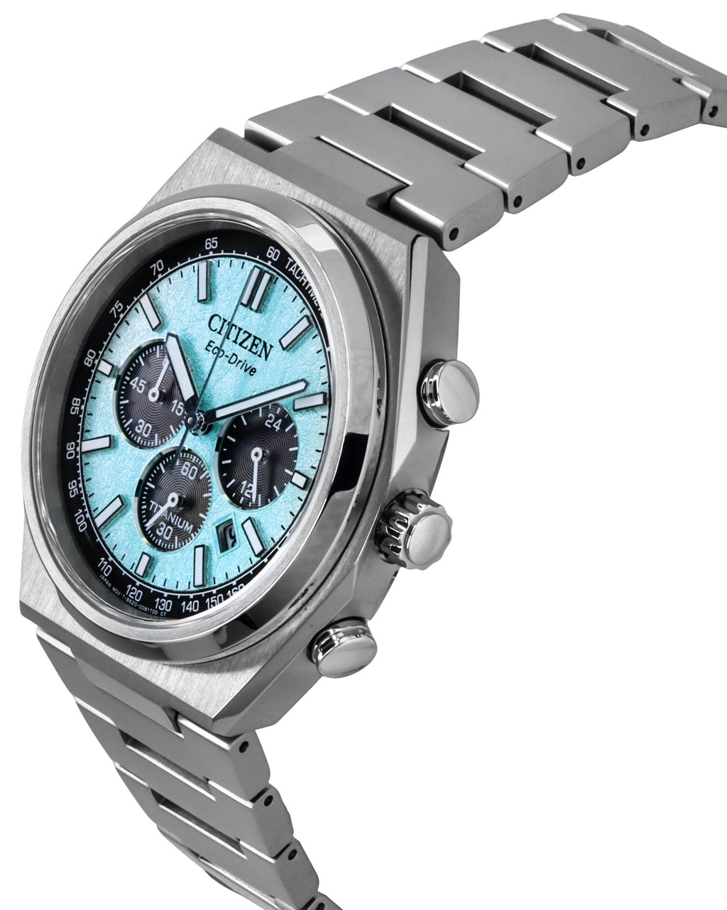 Citizen Zenshin Chronograph Super Titanium Ice Blue Dial Eco-Drive CA4610-85M 100M Men's Watch
