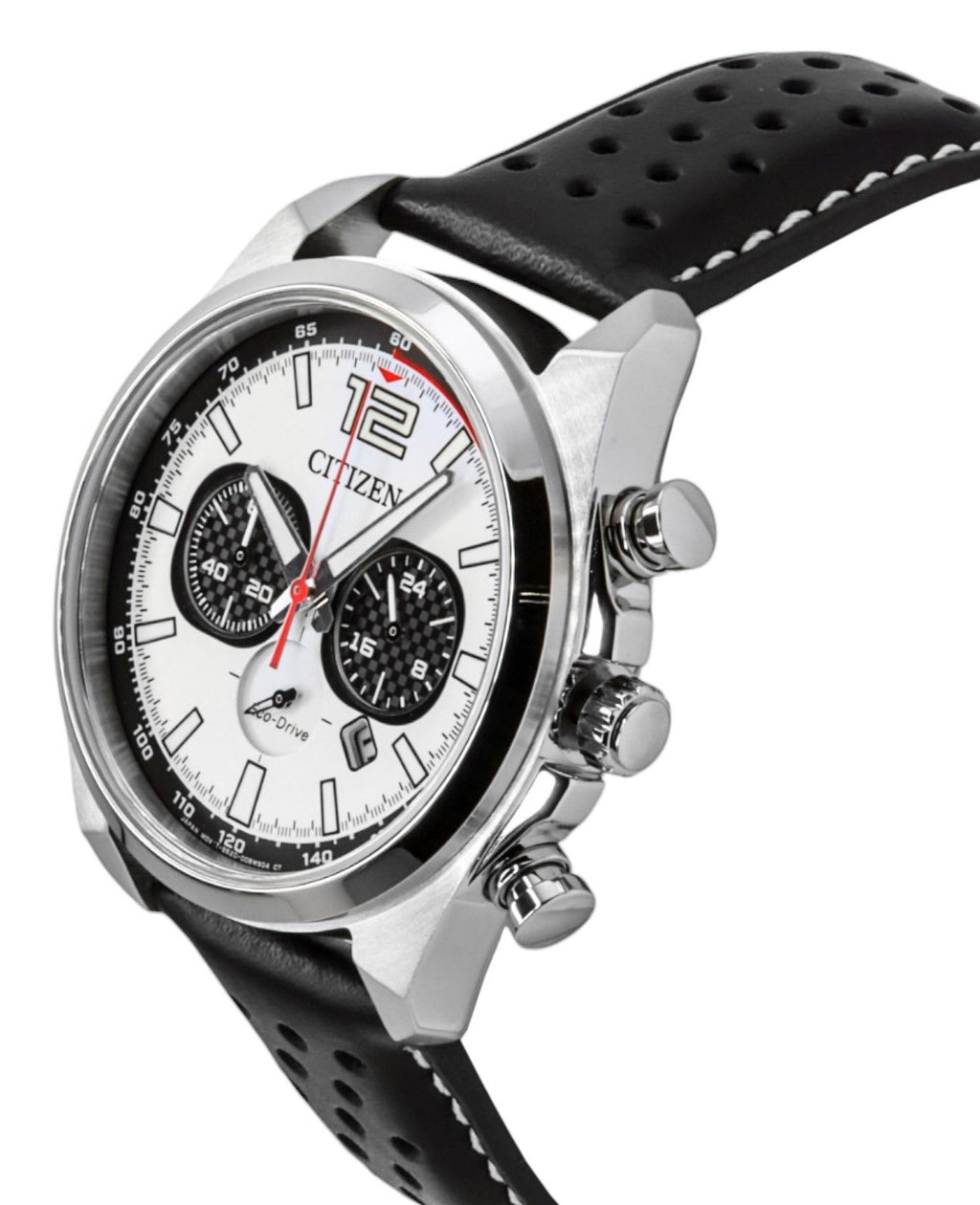 Citizen Eco-Drive Chronograph Leather Strap White Dial CA4640-09A 100M Men's Watch