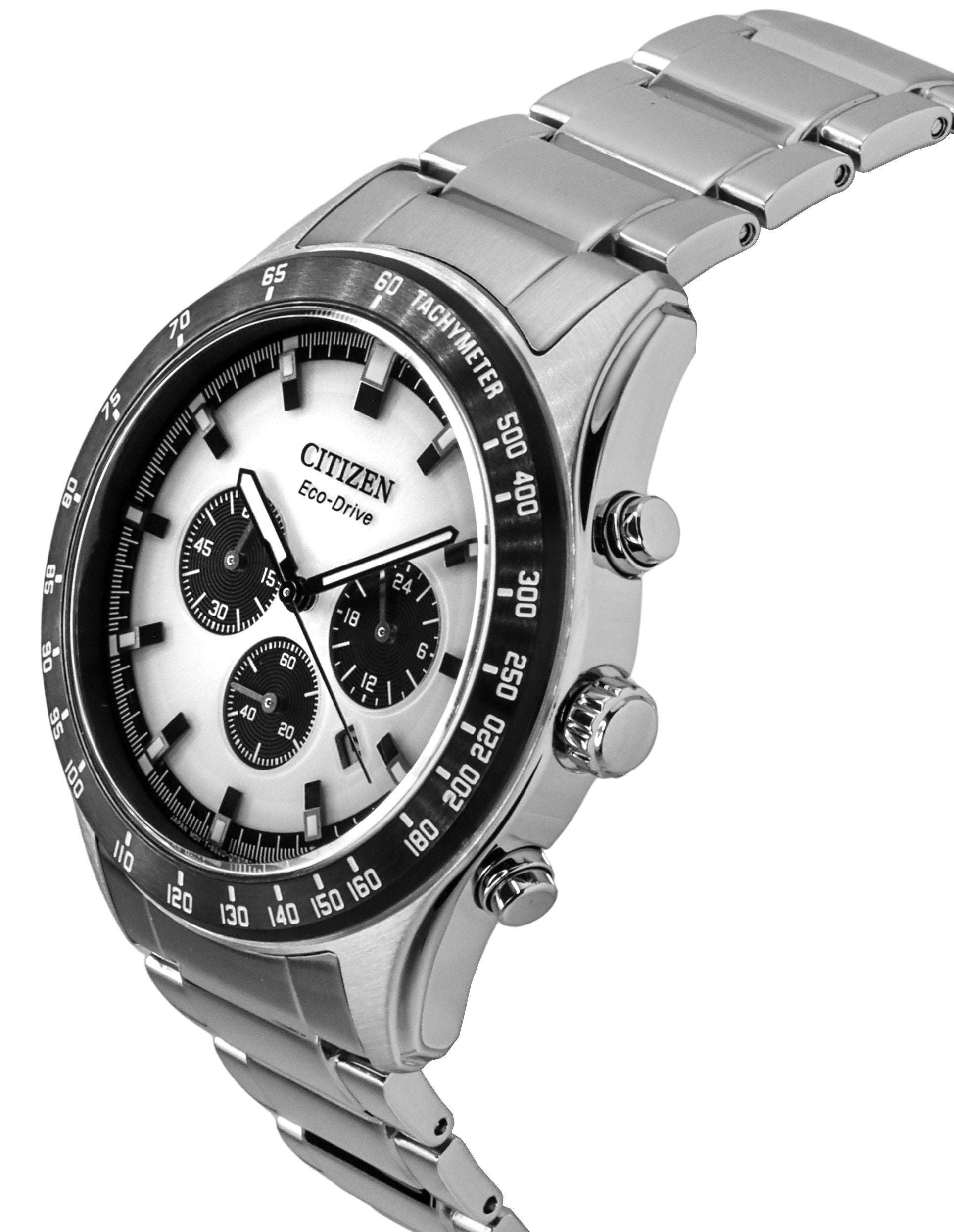 Citizen Eco-Drive Chronograph Stainless Steel White Dial CA4674-58A 100M Men's Watch