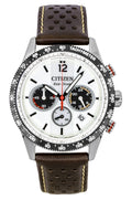 Citizen Eco-Drive Chronograph Analog Brown Leather Strap White Dial Solar CA4714-04A 100M Men's Watch