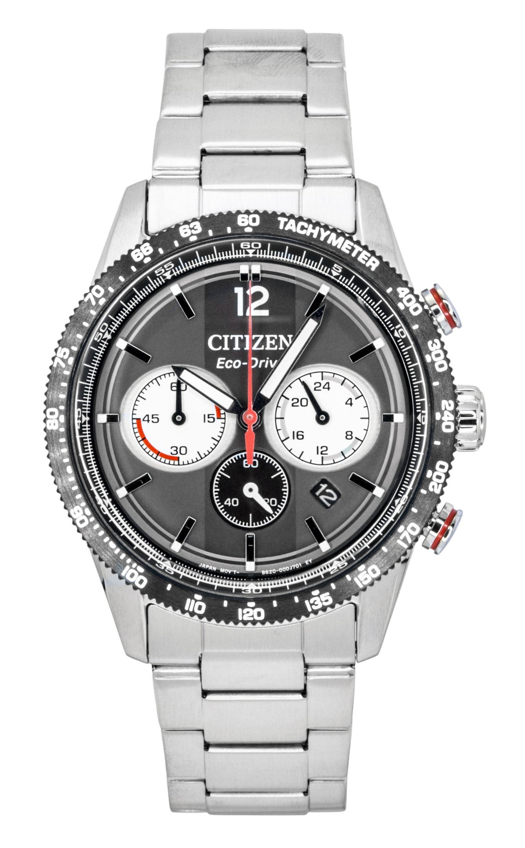 Citizen Eco-Drive Chronograph Analog Stainless Steel Black Dial Solar CA4714-55E 100M Men's Watch