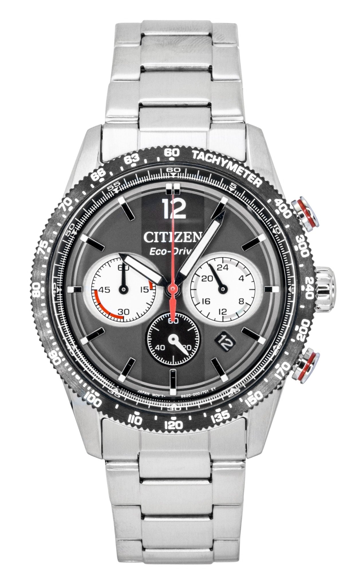 Citizen Eco-Drive Chronograph Analog Stainless Steel Black Dial Solar CA4714-55E 100M Men's Watch