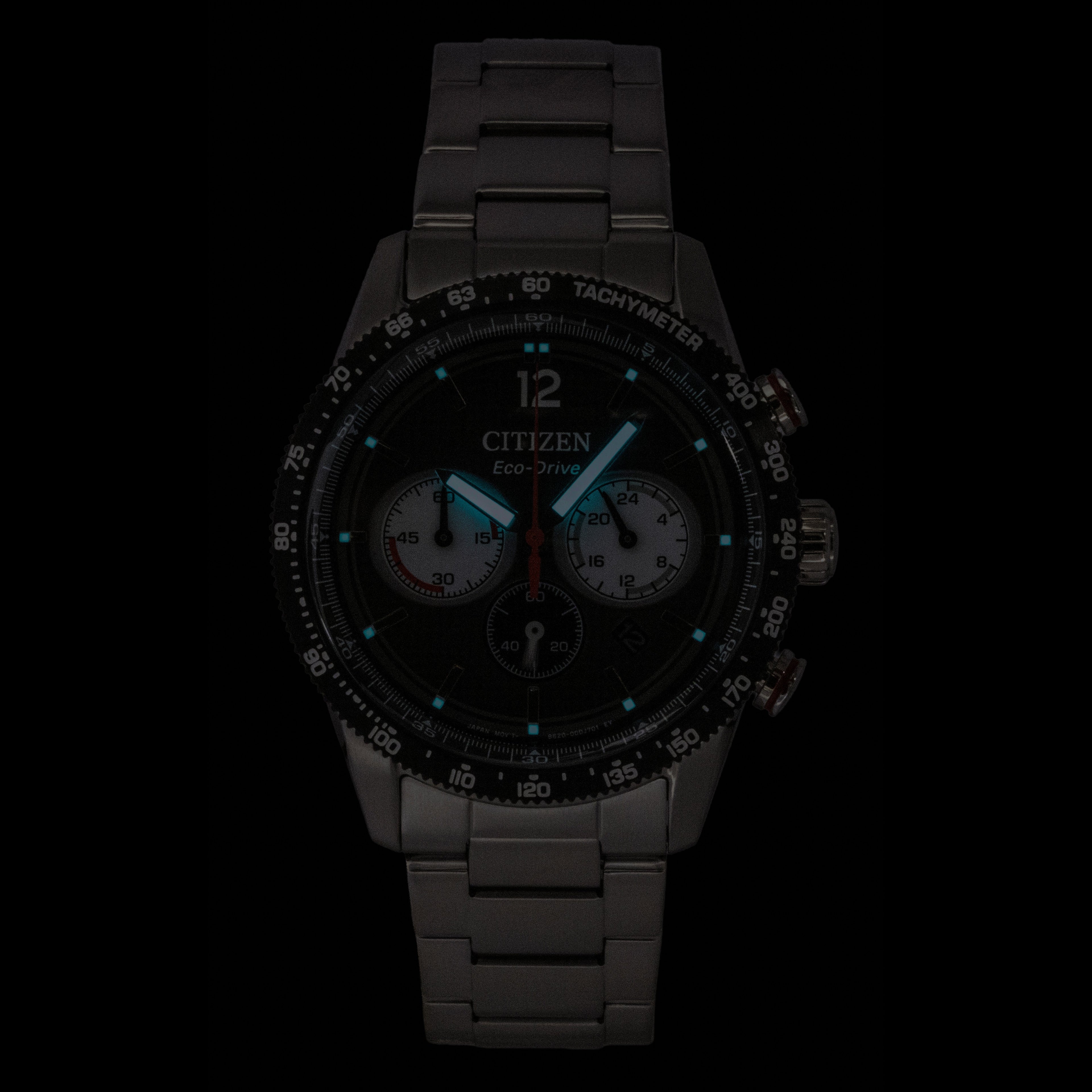 Citizen Eco-Drive Chronograph Analog Stainless Steel Black Dial Solar CA4714-55E 100M Men's Watch