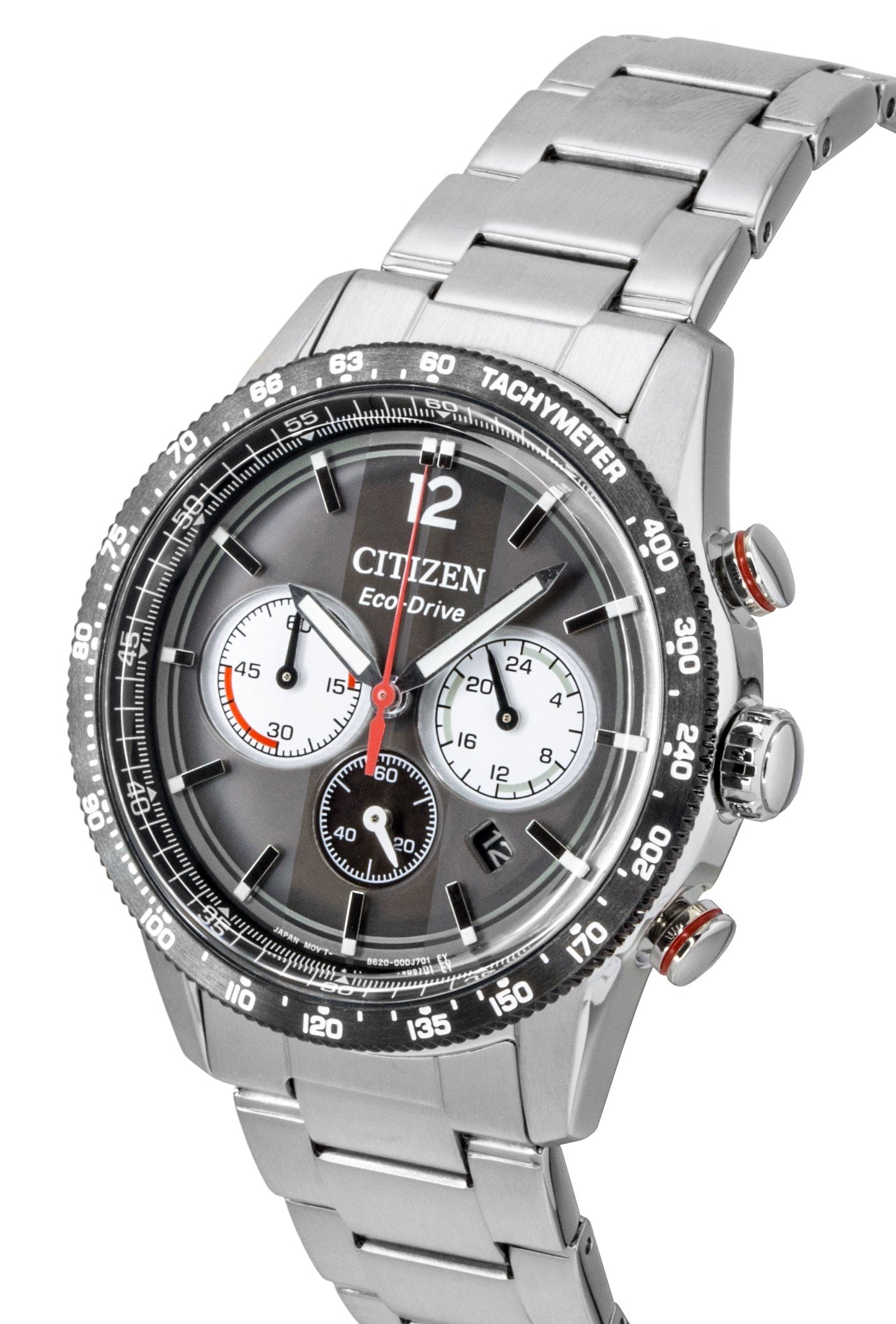 Citizen Eco-Drive Chronograph Analog Stainless Steel Black Dial Solar CA4714-55E 100M Men's Watch