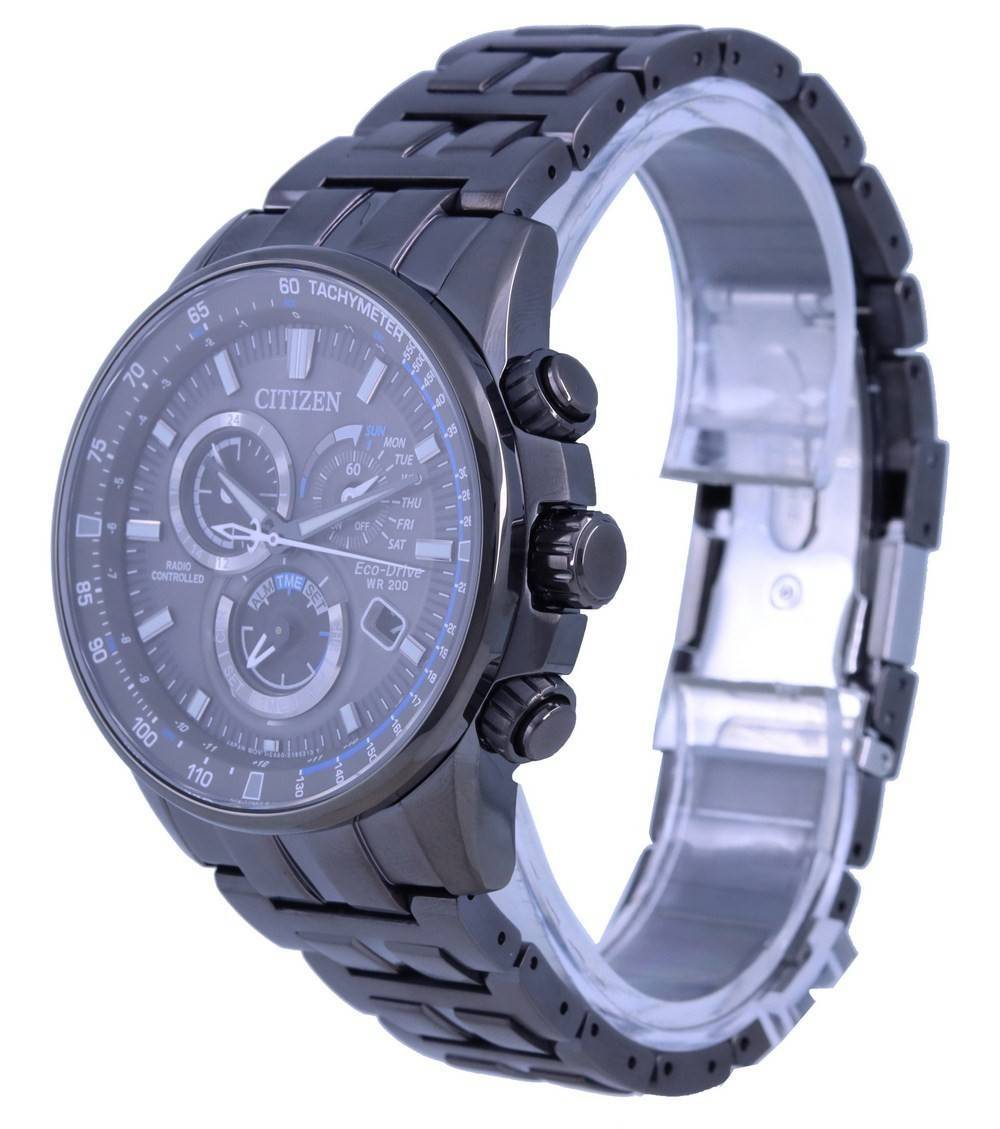 Citizen PCAT Black Dial Radio Controlled Chronograph Atomic Eco-Drive CB5887-55H 200M Men's Watch