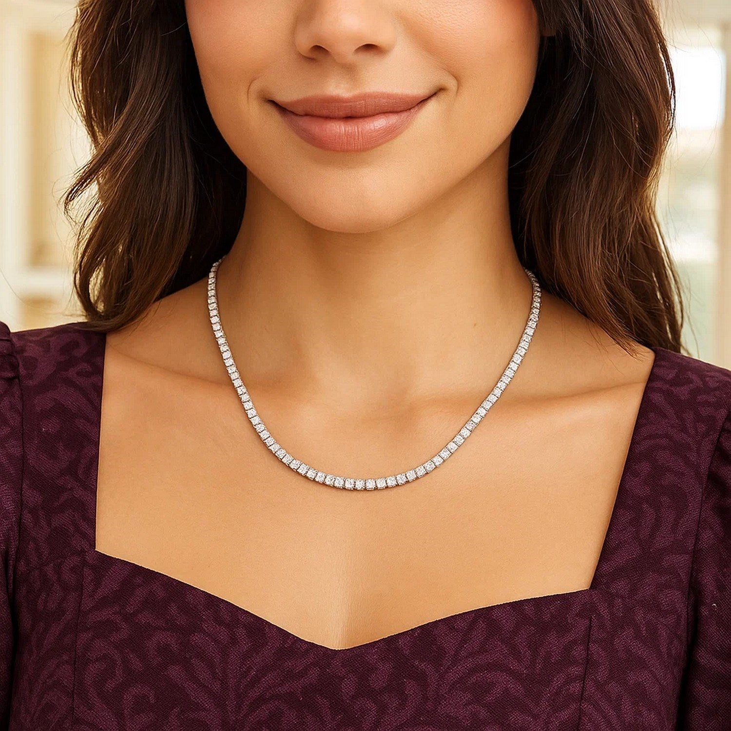 Sterling Silver Rhodium Plated CZ Tennis Necklace