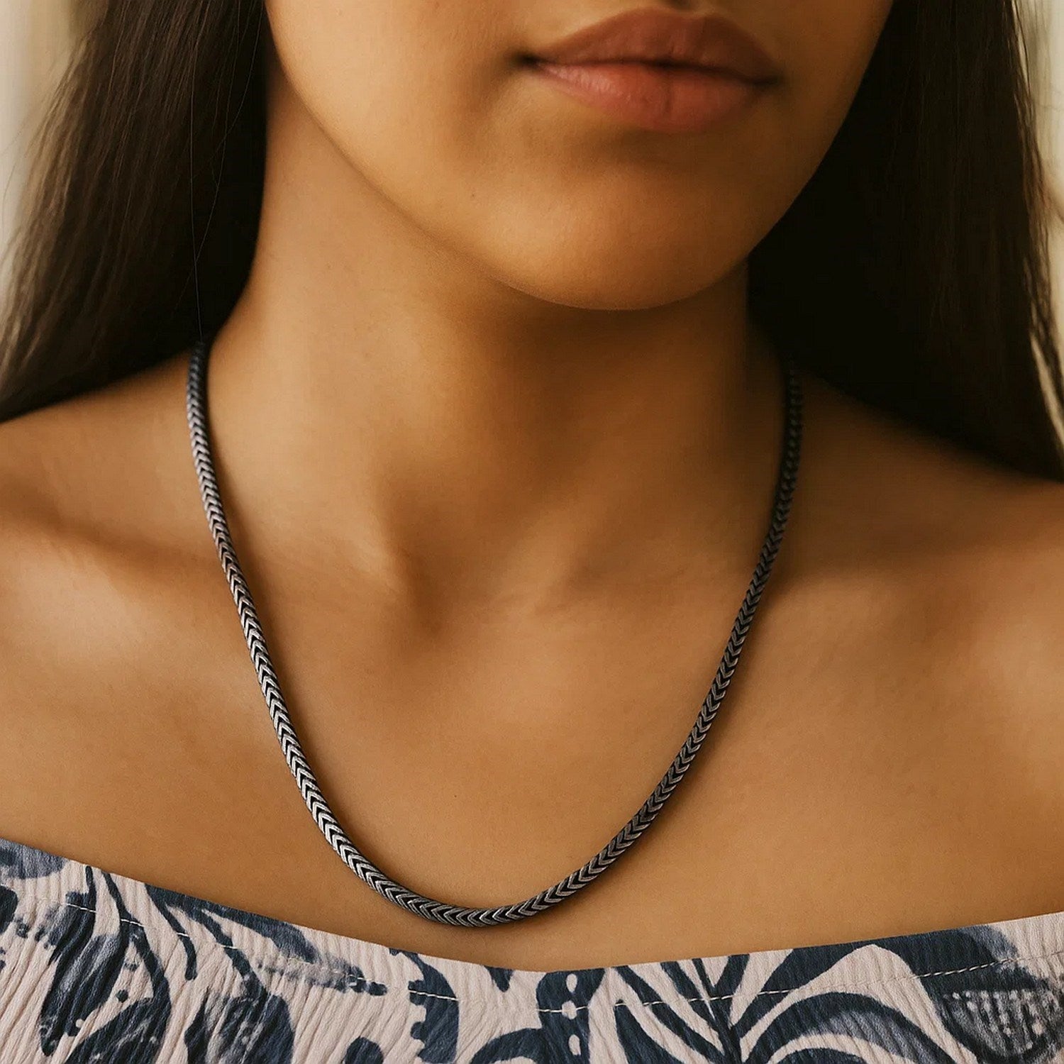 Sterling Silver Gunmetal Finish Franco Link Chain (4.60 mm)