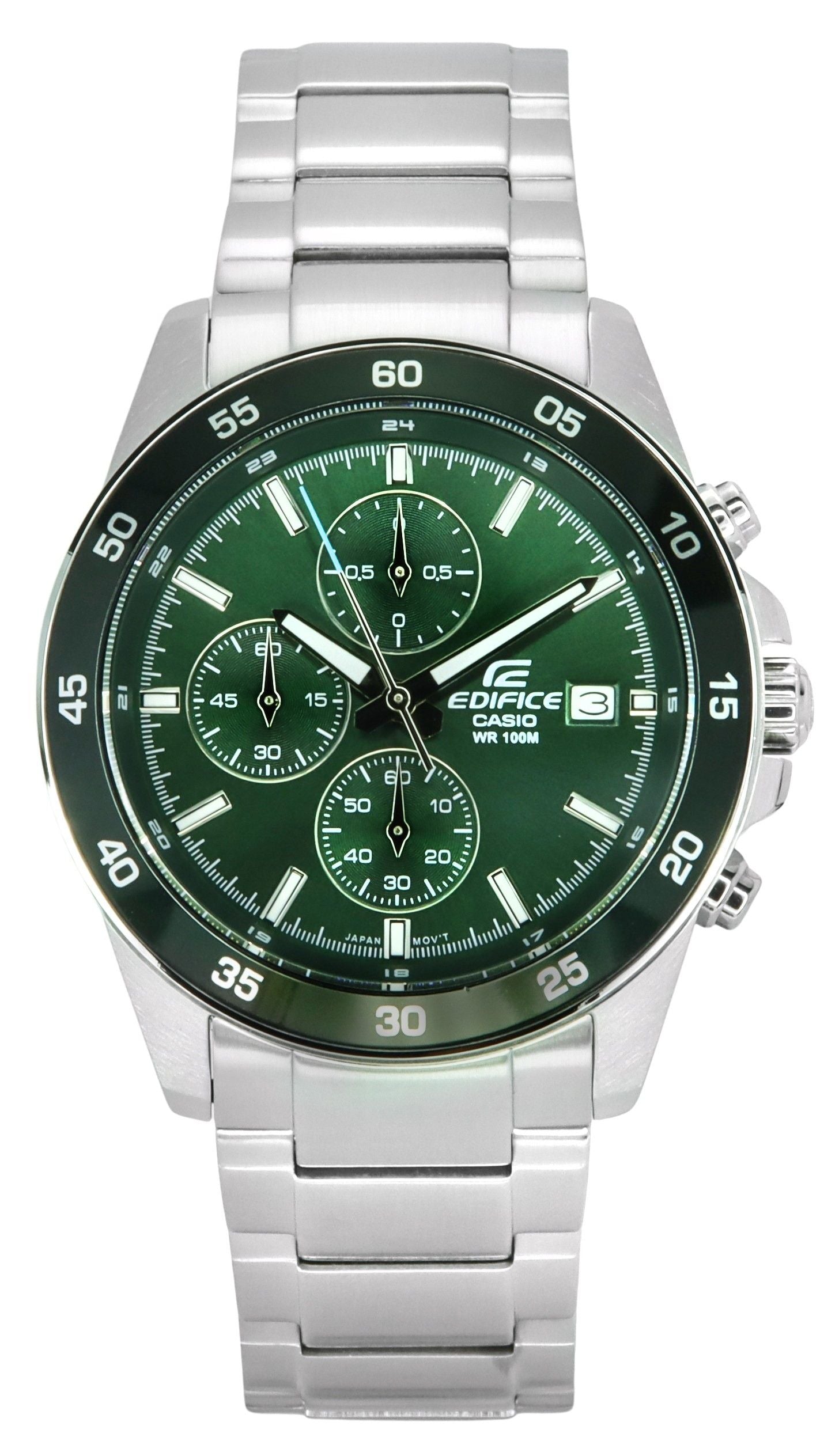 Casio Edifice Analog Standard Chronograph Stainless Steel Green Dial Quartz EFR-526D-3A 100M Men's Watch