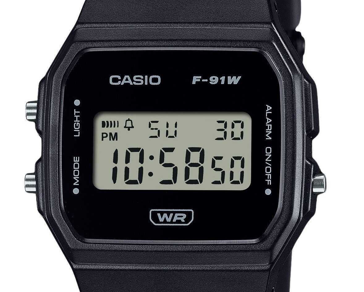 Casio POP Digital Black Bio Based Resin Strap Quartz F-91WB-1A Unisex Watch