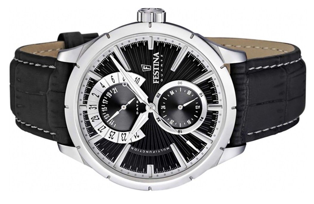 Festina Retro Leather Strap Multifunction Black Dial Quartz F16573-3 Men's Watch