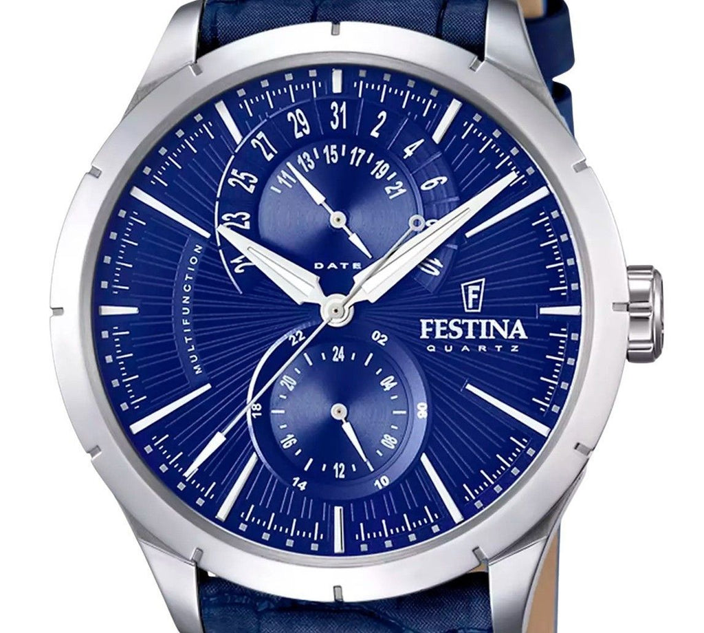 Festina Retro Multifunction Leather Strap Blue Dial Quartz F16573-7 Men's Watch