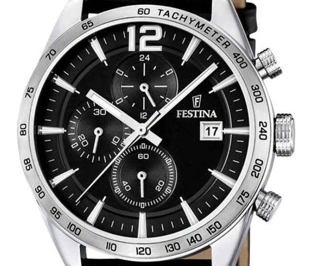 Festina Timeless Chronograph Leather Strap Black Dial Quartz F16760-4 Men's Watch