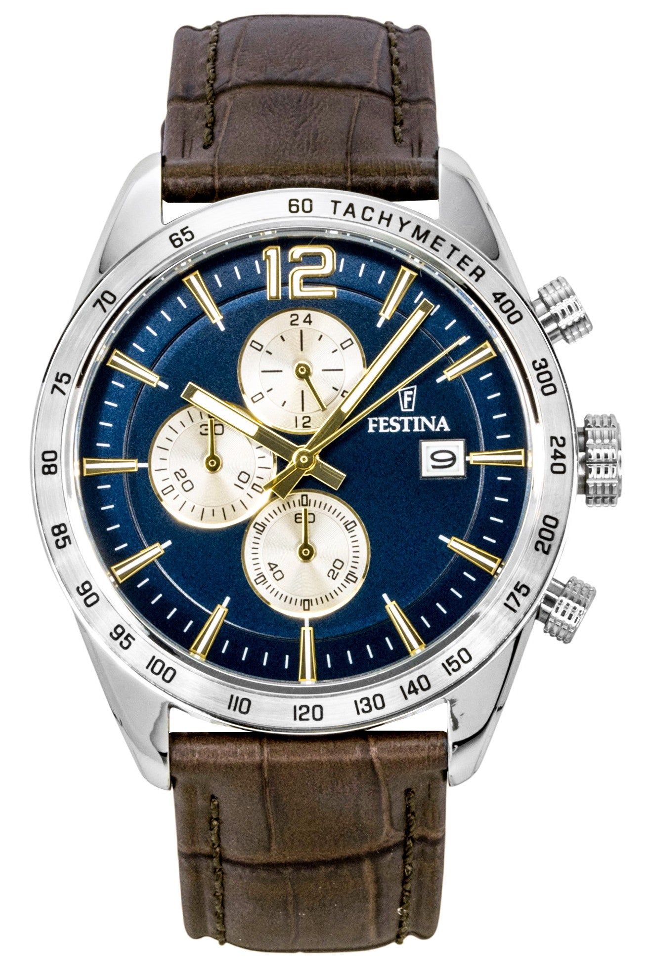 Festina Chronograph Leather Strap Blue Dial Quartz F16760-7 Men's Watch
