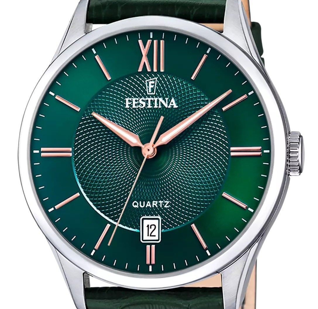 Festina Classics Leather Strap Green Dial Quartz F20426-7 Men's Watch