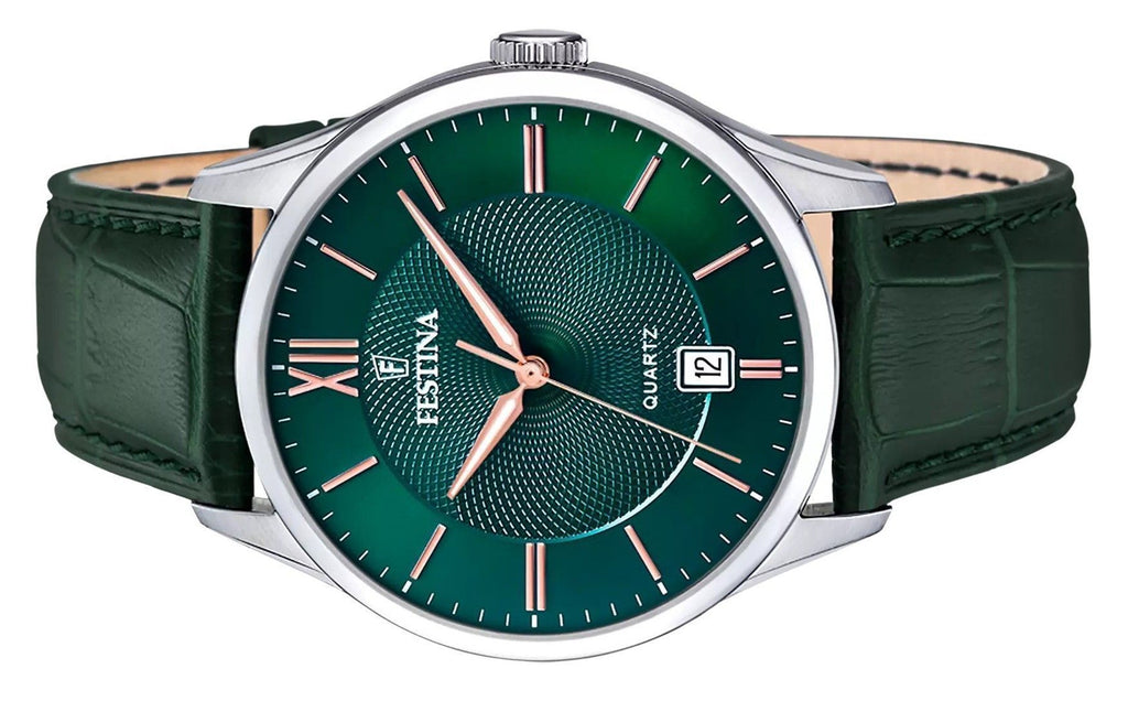 Festina Classics Leather Strap Green Dial Quartz F20426-7 Men's Watch