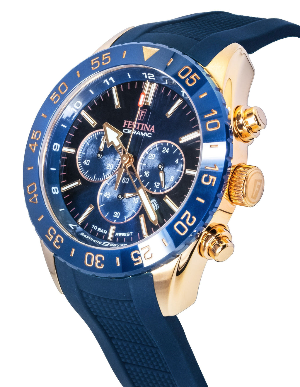 Festina Ceramic Chronograph Rubber Strap Blue Dial Quartz F20516-1 100M Men's Watch