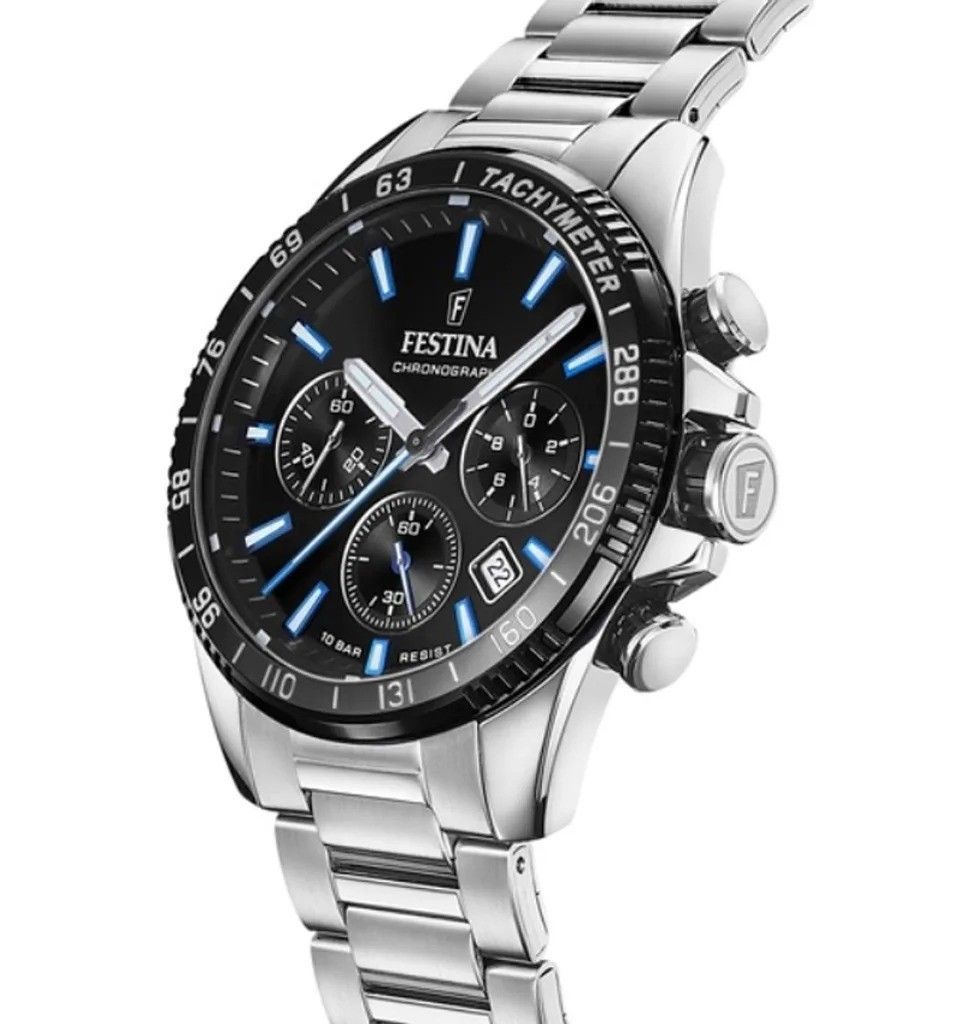 Festina Timeless Chronograph Stainless Steel Black Dial Quartz F20560-5 100M Men's Watch