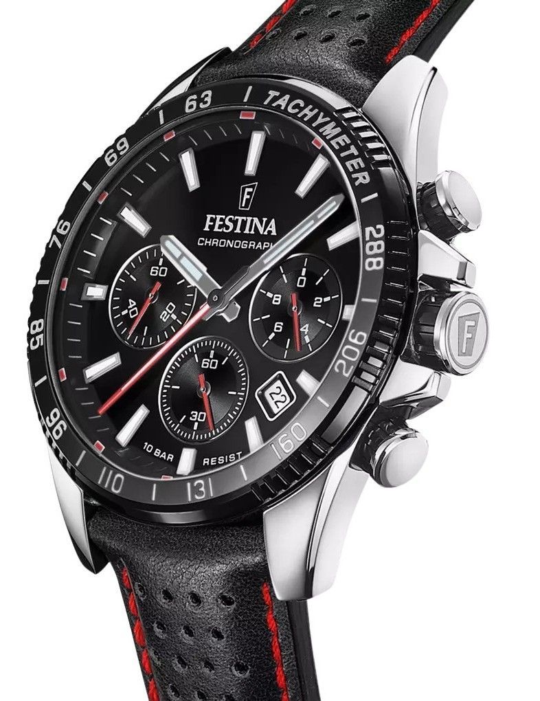 Festina Timeless Chronograph Leather Strap Black Dial Quartz F20561-4 100M Men's Watch