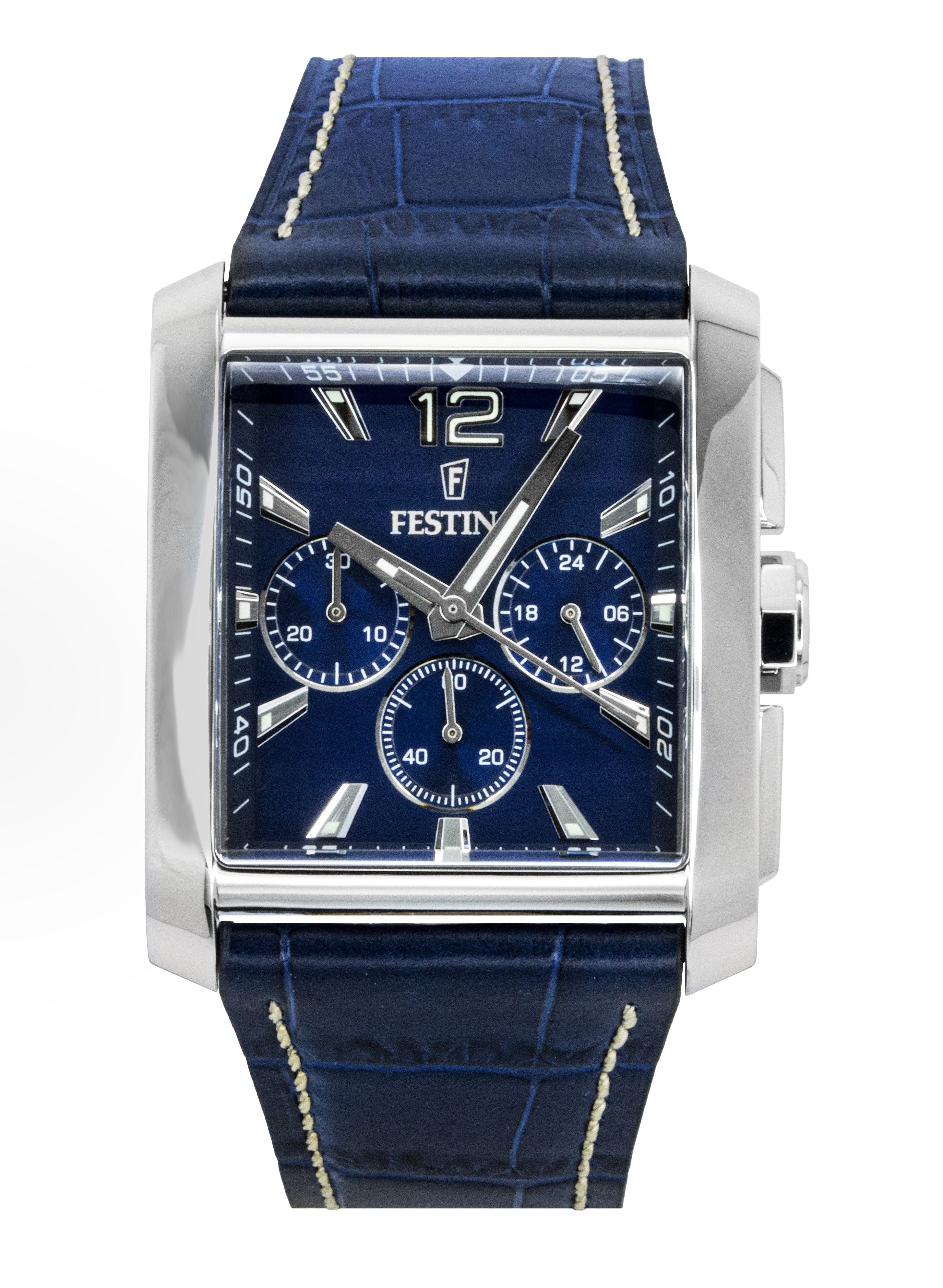 Festina Chronograph Leather Strap Blue Dial Quartz F20636-2 Men's Watch