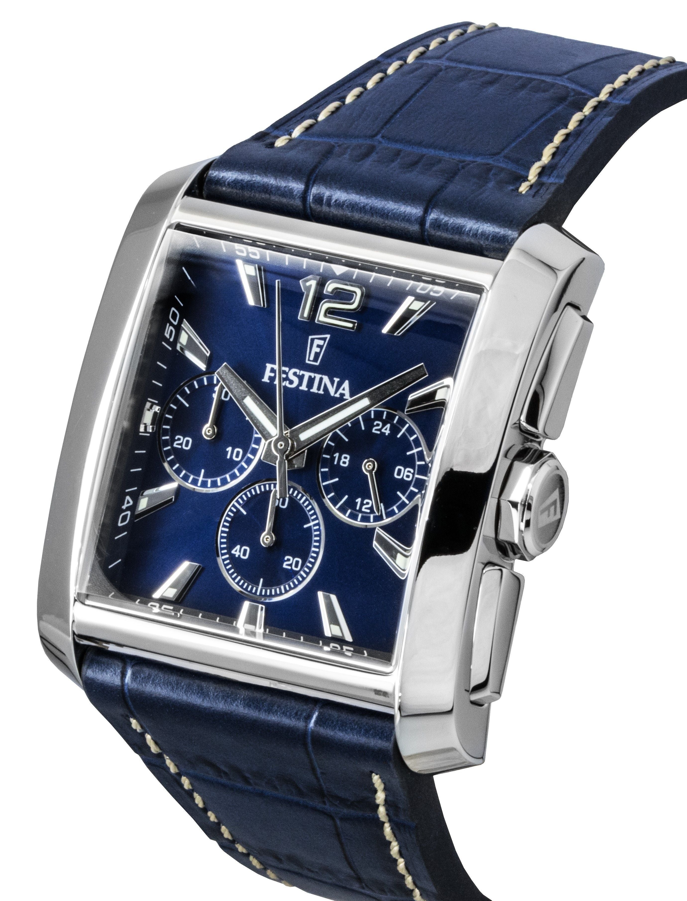 Festina Chronograph Leather Strap Blue Dial Quartz F20636-2 Men's Watch