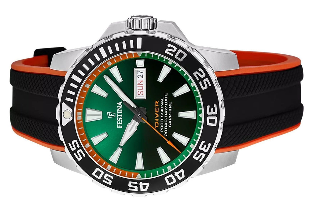 Festina The Originals Rubber Strap Green Dial Quartz Diver's F20662-2 200M Men's Watch